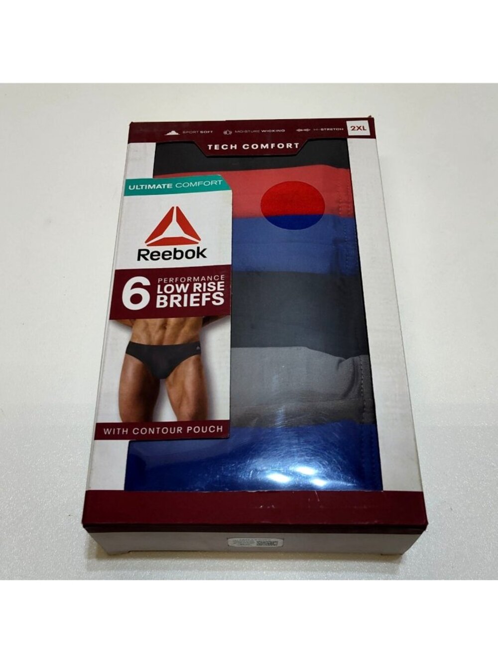 Reebok Performance Low Rise Briefs Men's 2XL 6-Pack Moisture Wicking Comfort NIB